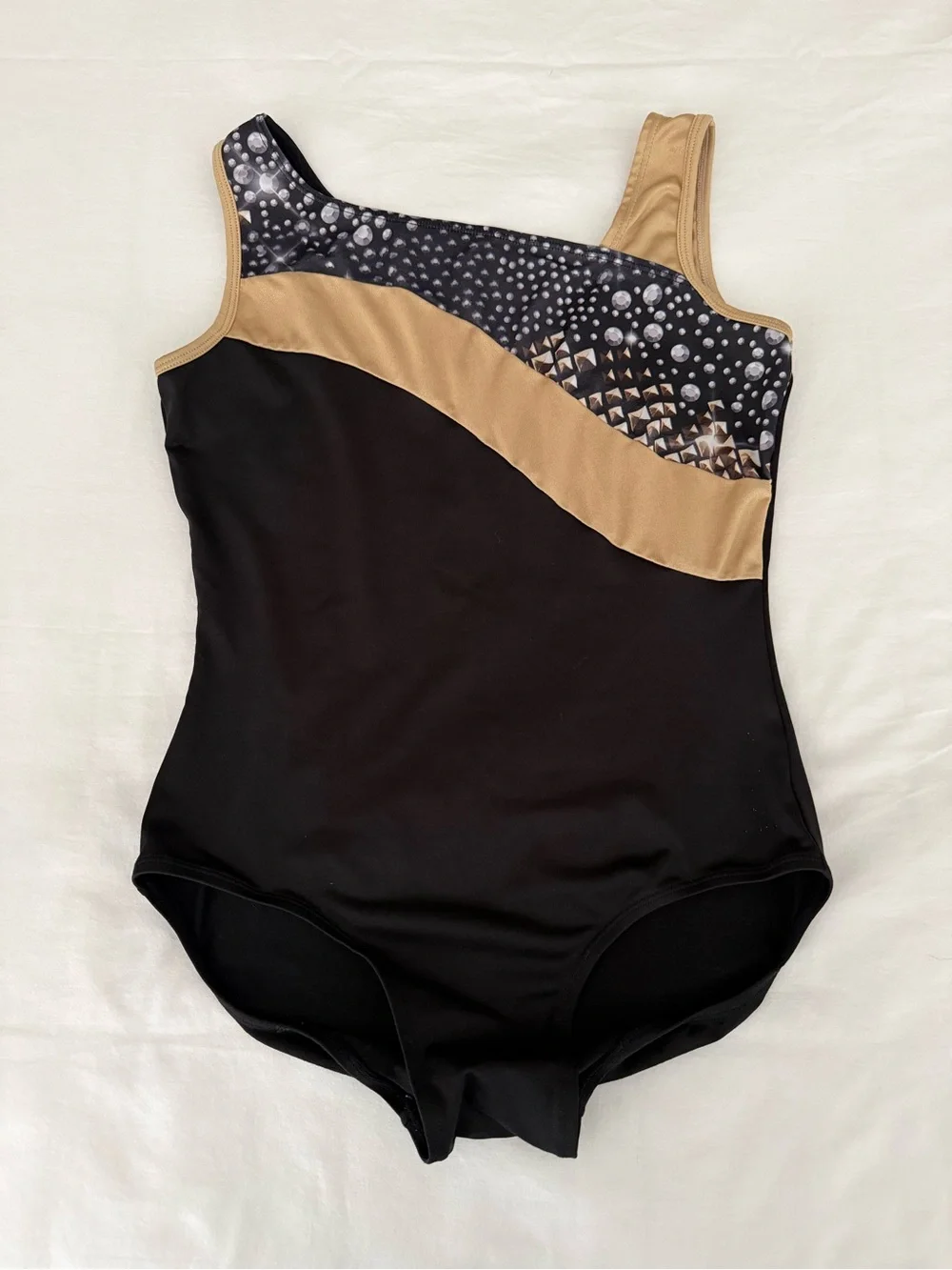 Justice Active Girls Gymnastics Dance Leotard Black Gold Silver Size 16